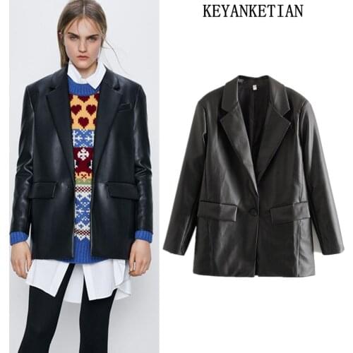KEYANKETIANFaux leather suit PU coat womens leather jacket coat womens jacket coat womens loose coat women