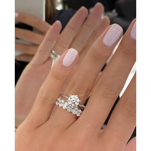 Classic 925 Sterling Silver Six claws 2ct Round Diamond Wedding Engagement Cocktail Rings set For Women Oval band ring Jewelry