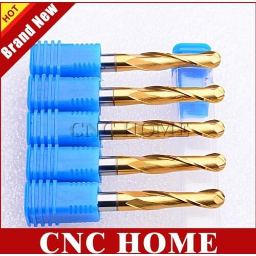 5pcs 6*25MM Ball Nose End Mill Carbide Milling Cutter Titanium Coating CNC Engraving Router Bits for Wood MDF PVC Aluminum