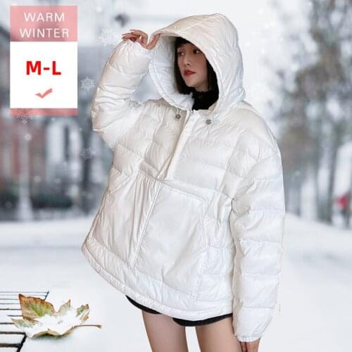 New Fashion Women Short White Duck Down Jacket With Hood Female Uiltra Light Loose Warm Big Size Soft Fleece Good Quanlity