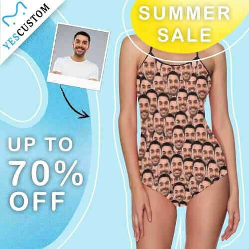 M YesCustom Custom Face Funny Photo Women Bikini Bra Set Beach Slip One Piece Bandage Backless Triangle Top Female Gift Swimwear