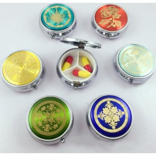 Metal Medicine Organizer Box Travel Makeup Storage Container Random 1 Pc Round Flower Print Folding Medicine Box Pill Case