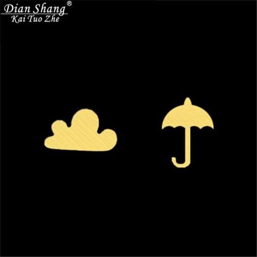 Minimal Cloud And Umbrella Stud Earrings For Women Weather Rainy Day Jewelry Stainless Steel Asymmetrical Silver Color Brincos