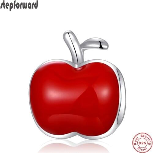 Fashion Good Quality DIY Red Apple Enamel Design 925 Sterling Silver Apple Charm For Bracelet And Necklace Jewelry Charms