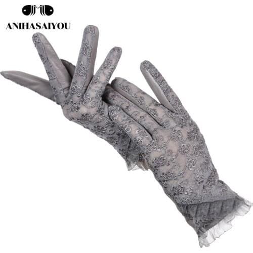 Fashion Sheepskin Lace gloves Six colors Driving womens leather gloves Classic embroidery leather gloves women-2015