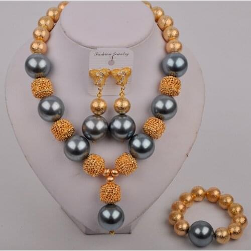 Fashion Grey African Beads Jewelry Set Nigerian Jewelry Set Pearl Necklace Costume Jewelry Set