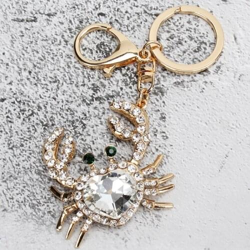 Fashion Creative Key Chain Crystal Rhinestone Crab Keychains Cute Animal Keyrings Women Bag Charms Car Accessories