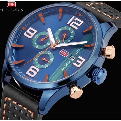 MINI FOCUS Top Brand Luxury Marine Watch Men Quartz Analog Clock Chronograph 3 Dial 6 Hands Contrast Color Fashion Wrist Watches