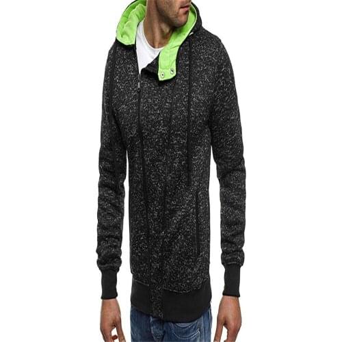 Mens Hoodies Casual Drawstring Long Sleeve Sweatshirt Male Diagonal zipper Coat