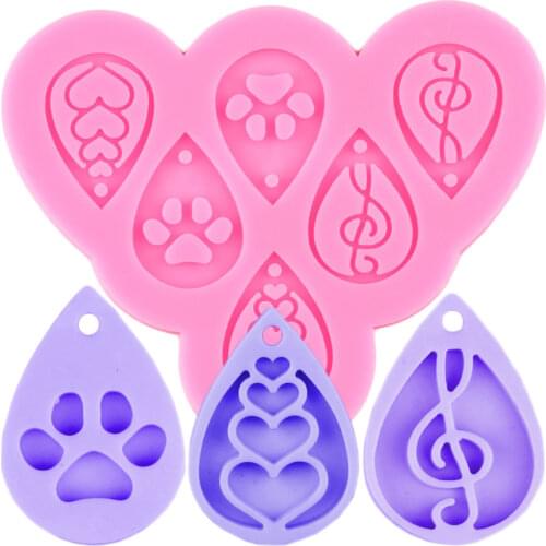 Music Note Heart Bear Paw Tear Drop Hoop Earrings Silicone Mold Craft Keychain Epoxy Resin Mould Fashion Jewelry Pendant Molds