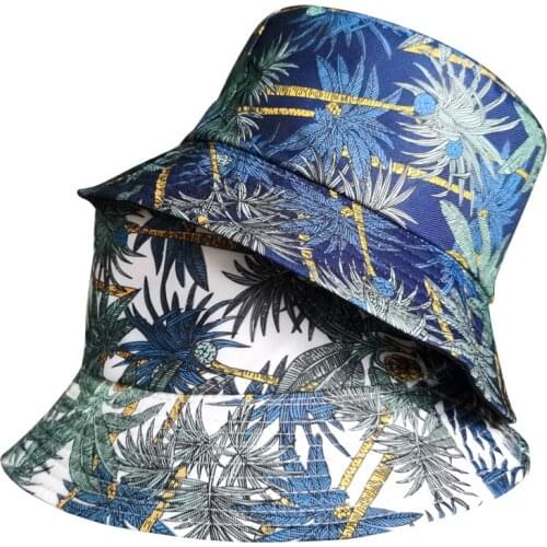 2020 Coconut Tree Bucket Hat Hip Hop Hat For Women Men Two Side Reversible Panama Cap Summer Fisherman Hat
