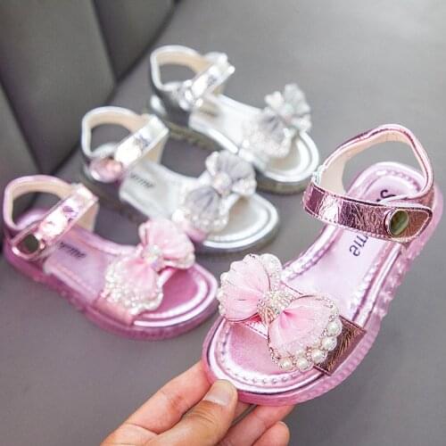 Girl Dress Summer Shoes Elegant Beach Shoes Child Fashion Pearl Bow Princess Sport Sandals For Kids 3 4 5 6 7 8 9 10 11 12 Year