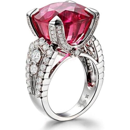 Luxury Big Garnet Jewelry ring Princess Cut 10ct AAAAA Zircon stone 300pcs CZ Silver Color Engagement Wedding Ring Gift