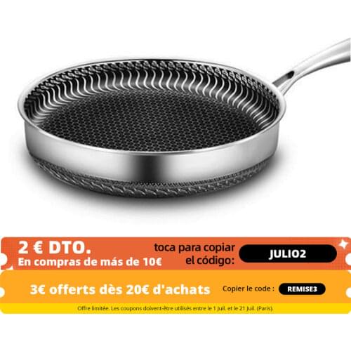 Frying Pan 304 Stainless Steel Wok Non-stick Pan Double-side Honeycomb Without Oil Fried Steak Pot General Uncoated Pan With Lid