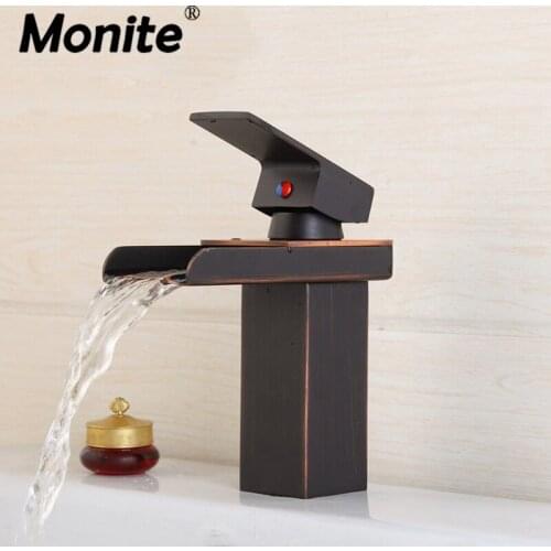 Oil Rubbed Bronze Waterfall Bathroom Basin Sink Brass Mixer Tap Vanity Faucet ORB Finish Wide Spout Water Mixer Tap