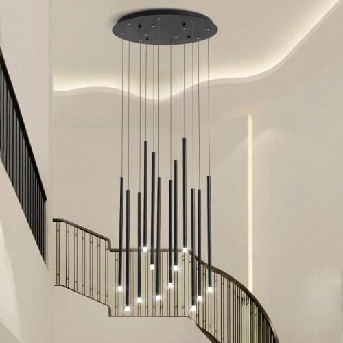 Modern Staircase Led Chandeliers Nordic Villa Living Room Chandelier Lighting Rotating Stairwell Gold / Black LED Hanging Lights