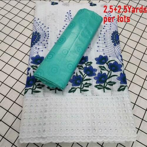 High Quality African Tulle Lace Fabric Cotton Embroidery Swiss Wedding Party Dress Golden White 2.5+2.5Yards Latest CP023