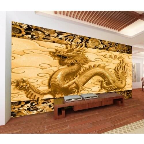 WDBH custom photo 3d wallpaper Chinese style golden embossed dragon tv background home decor living room wallpaper for wall 3 d