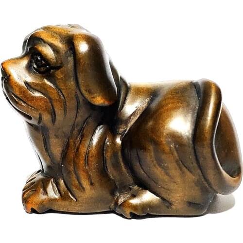 Y7140 - 2" Hand Carved Japanese Boxwood Netsuke Figurine Carving : Lovely Dog