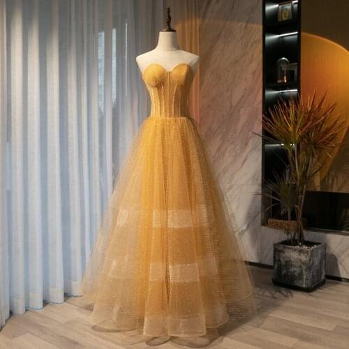 Yellow,Black Evening Dress Sexy Tulle Exposed Boning Prom Gowns 2021 New Arrival Runway Wearing