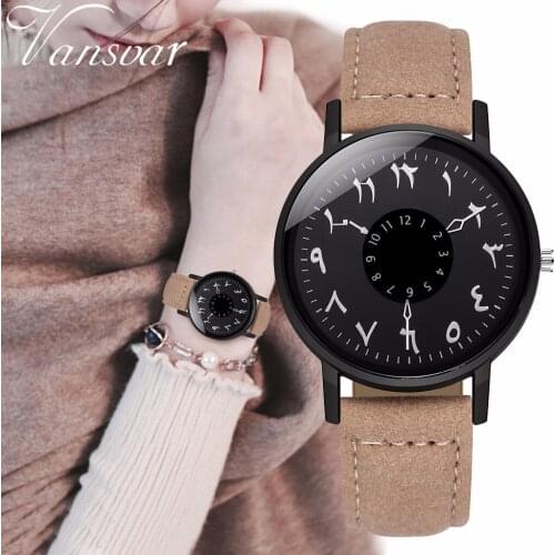 Women Arabic Numbers Watch Luxury Leather Fashion Creative Turn Dial Quartz Watches Relogio Feminino