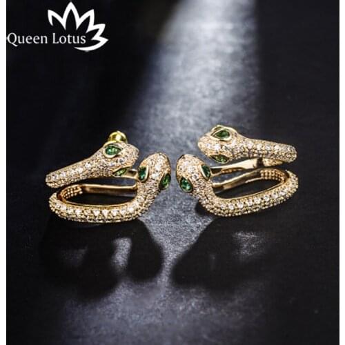Queen Lotus 2018 new Fashion Asymmetric Cloud Double Snakehead Women Earring Stud Earring Gift ladies earring Snake Earrings