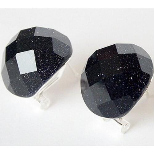 New Ladys 925 Sterling Silver Jewelry Blue Sandstone Inlay Earring