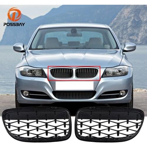 1Pair Glossy Black Front Bumper Grilles Grill ABS Kidney Cool Diamond Style Design for BMW 3-Series E90 E91 2008-2012 Facelift