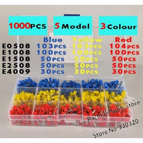 1000pcs/lot Cable Bootlace copper Ferrules kit set Wire Copper Crimp Connector Insulated Cord Pin End Terminal tool set