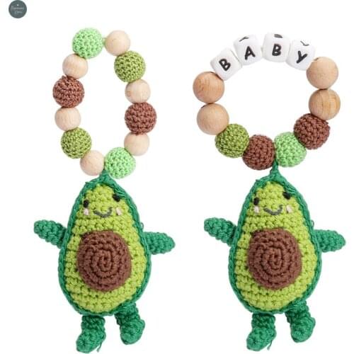 2PC/lot Food Grade Wooden Avocado Teether Chewing Bracelets Baby Care Products Wooden Teething Ring Baby Teether Gift for Kids