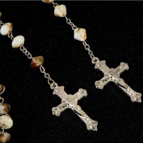 48 Pieces / Catholic Handmade Beaded Cross Crystal Rosary Handmade Necklace, Christ Jesus Cross Jewelry Necklace