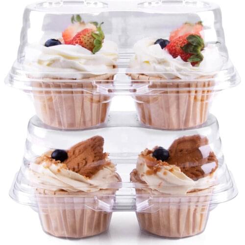 50 Pcs Disposable Cups Transparent Cupcake Box Tray 2 Cavities Stackable Cupcake Cups Dome Holder Packaging Box