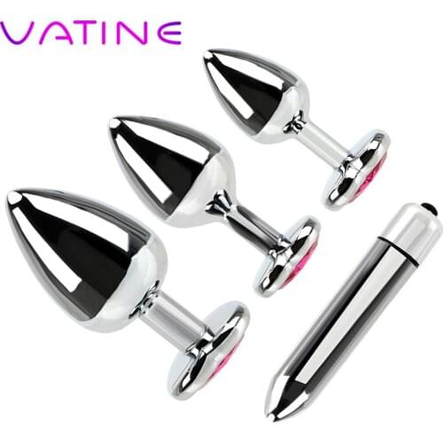 VATINE Stainless Steel Anal Plug Bullet Vibrators Female Masturbation Butt Plug Vibrators Sex Toys For Men Prostate Massager