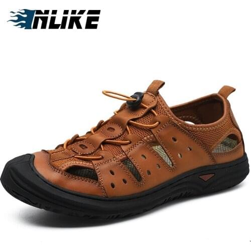 Big Size Summer Beach Breathable Men Sandals Genuine Leather Mens Sandal