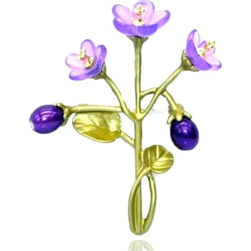 CSxjd Vintage Exquisite violet flowers Imitation pearls branches Resins flowers Fashion Brooch pin Scarf Jewelry
