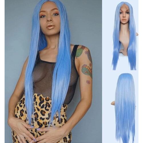 Long Straight Ice Cold Pastel Blue Lace Front Wigs for Women Long Silky Straight Middle Part Wigs Glueless 22 inch