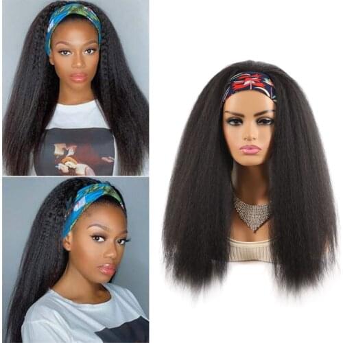 Long Synthetic Yaki Straight Headband Wigs Afro Kinky Curly Wig Cosplay Heat Resistant Hair Wigs With Headband For Black Women