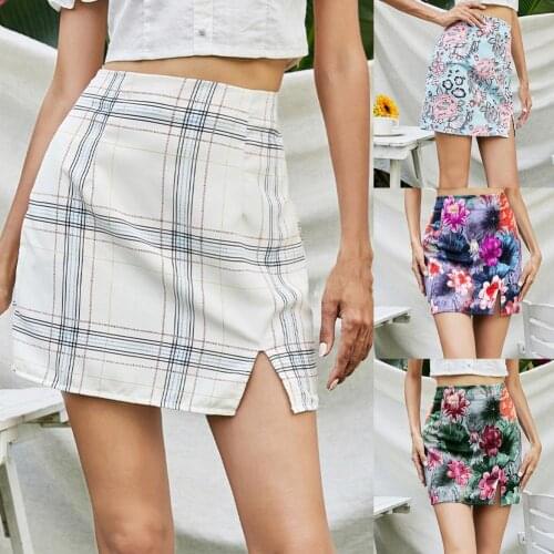 Women Mini Shirt Summer Sexy Slim Plus Size Female Splitted High Waist Pencil Skirt Club Mini Split Skirt Hip Skirt Printed