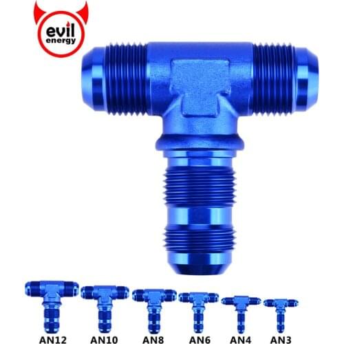 Evil energy AN3-AN12 Oil Fuel Fitting Adapter Male Tee Shape Male Center Flare Bulkhead Anoized Aluminum Fittings Blue