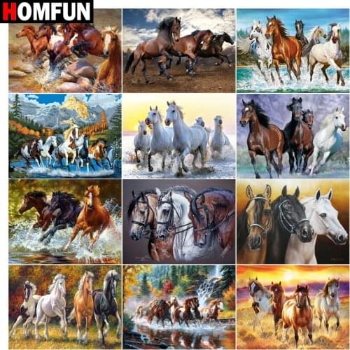 HOMFUN Paint With Diamond Embroidery "Horse grassland"Diamond Painting Full Square Round Picture Of Rhinestone Decor