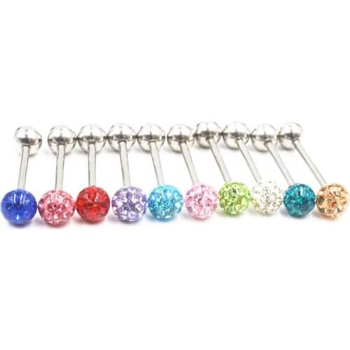 LOT50pcs Body Piercing Jewelry Body Jewelry-Crystal Gems Tongue Ring Bar Smoothly Nipple Shield Free Shipping