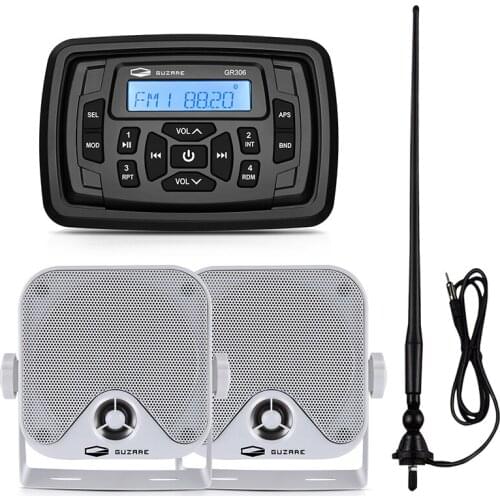 Marine Audio System Boat Bluetooth Stereo Receiver MP3 Player+4inch Waterproof Speaker+Radio FM Antenna For RV Golf Cart Yacht