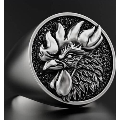 Mens Hip Hop Ring Gothic Punk Animal Cock Ring Band Trendy Rooster Biker Finger Ring Gold Silver Color Jewelry Accessories