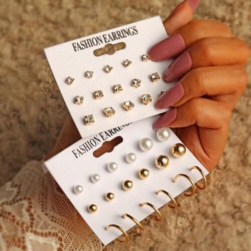 UMKA Women Simple Crystal Earring Set Independent Female Earring Set Fashion Jewelry office Lady Geometric Earrings 2021