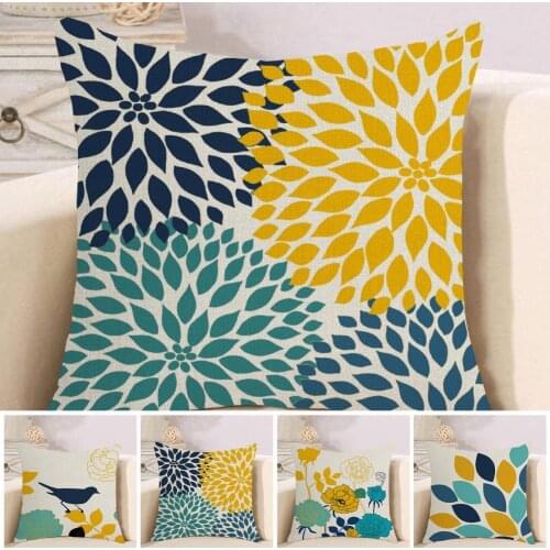 Throw Pillow Cover Flax Birds Flowers Printed Pillowcase Cushion Cover Home Nice-looking Decorative Soft Square Cushion Covers