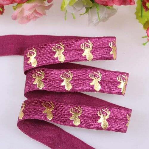New design 5/8" gold foil deer printed foe elastic ribbon,275 wine 50yards/lot