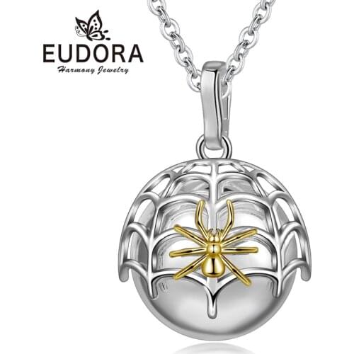 EUDORA 20mm Spider Necklace Cobweb round animal Harmony Ball Necklace Mother Jewelry Chime Ball Necklace for Women Mom Gift B353