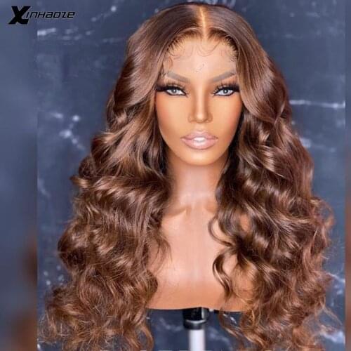 13x4 Lace Front Human Hair Wig Dark Brown Lace Front Wig Body Wave Human Hair Wig Pre Plucked With Baby Hair 150% Density