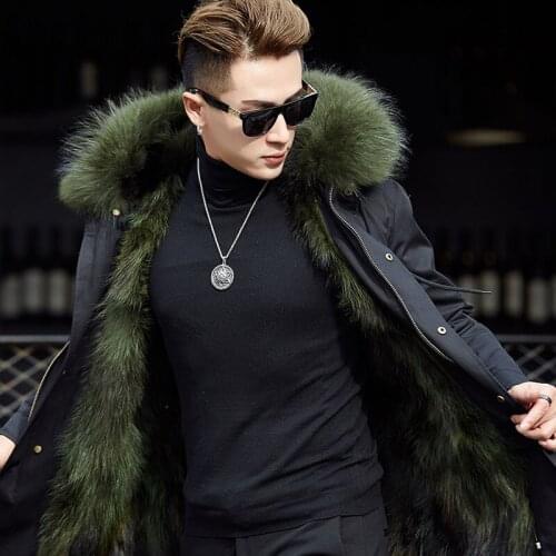 Winter Natural Raccoon Coat Men Thick Warm Jacket 2020 Casual Real Fur Collar Hooded Parkas Plus Size 4XL ZL370