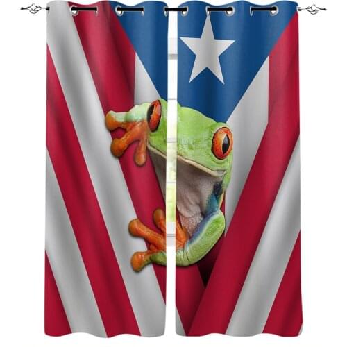 Puerto Rico Flag Frog Blackout Curtains For Bedroom Blinds Drapes Window Curtains For Living Room High Shading